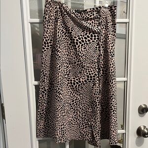 Tan and Black Print Women's Wrap Midi Skirt